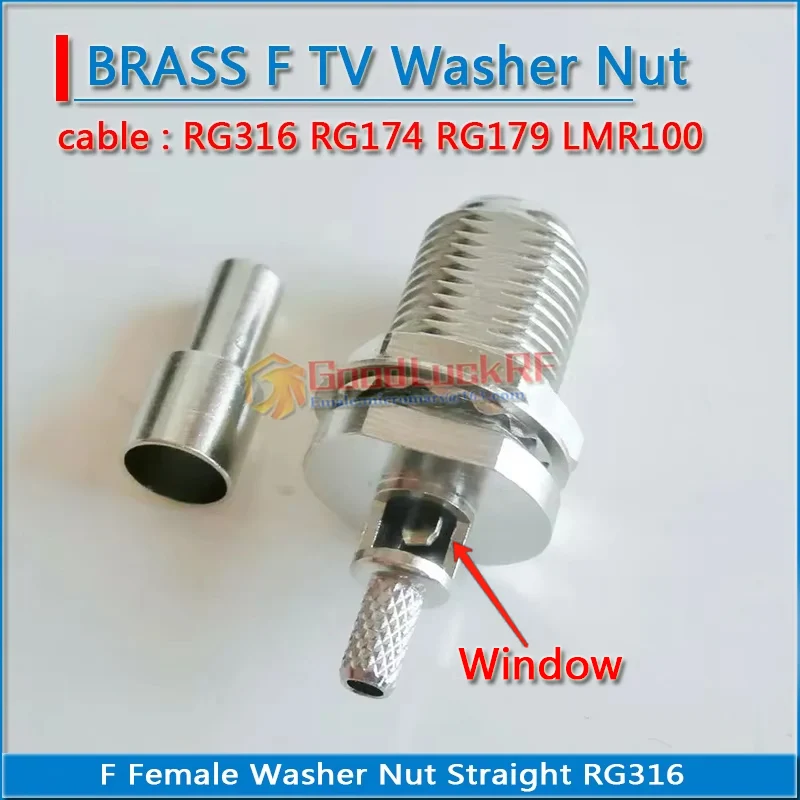 

TV F Female Window Crimp RG316 RG174 RG179 LMR100 cable Straight 50 ohm F Male Needle Nickel Plated Copper RF Connector Adapter