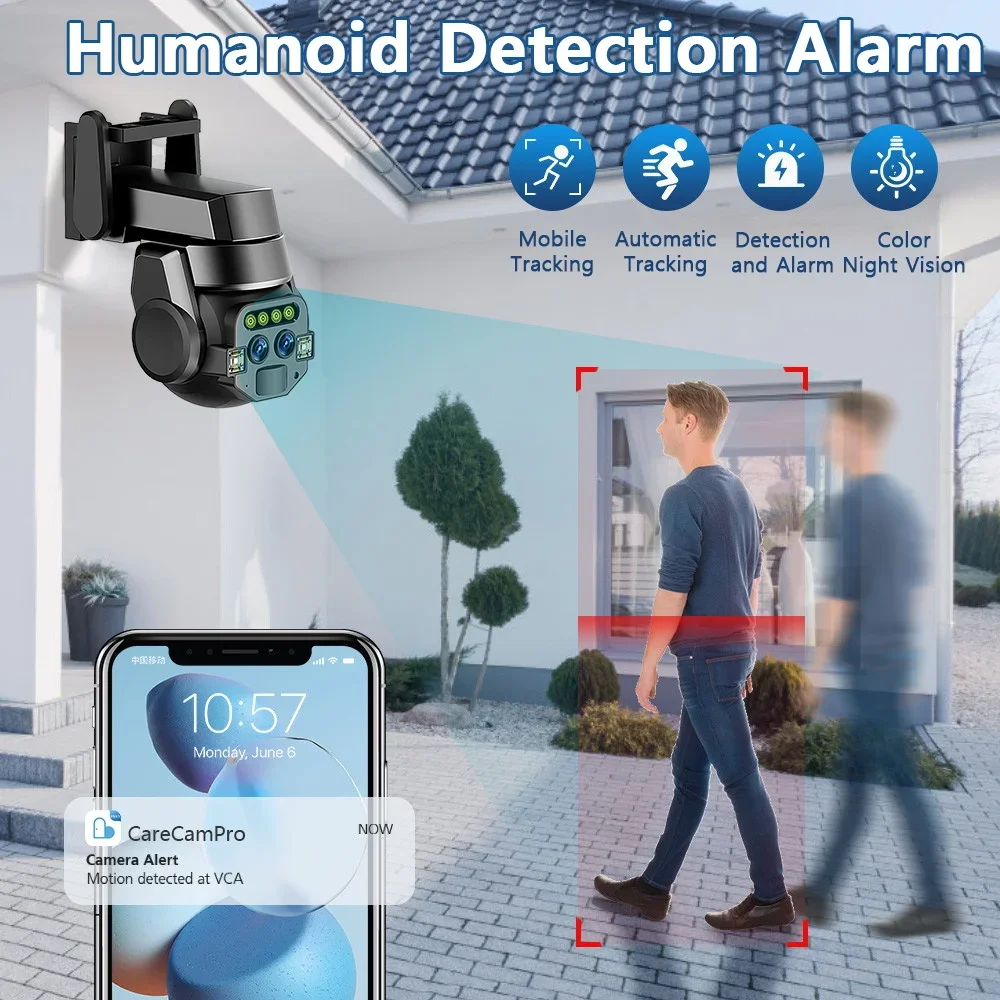 4K 8MP Wireless PTZ IP Security Camera with Auto Tracking Dual Lens 10x Zoom Outdoor CCTV Wifi Video Surveillance 2 Way Audio