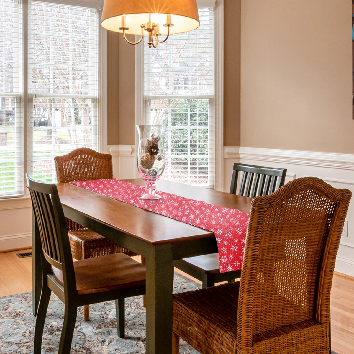 

Flag Snowflake Print Festive Christmas Cloth Table Runner Holiday Party Decor Dining Xmas Table Cloth Printed