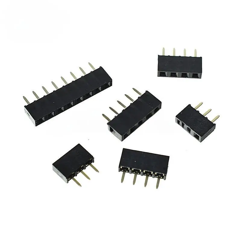20PCS 2.54mm Pitch Single-Row Female Header, 1×3/4/5/6/8/10/40P, 5.0mm Insulator Height, Through-Hole