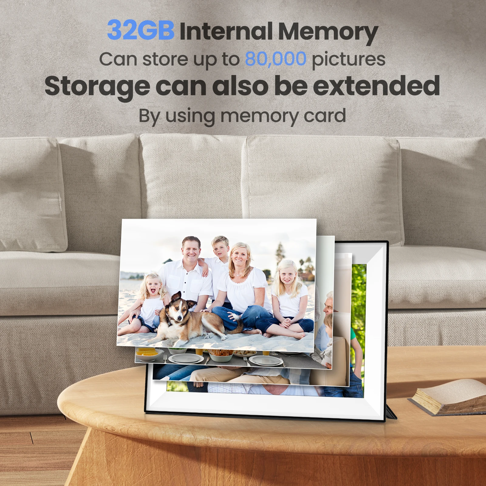 Digital Photo Frame WiFi, álbum de imagem eletrônico inteligente, toque Frame presente, 32GB, 10,1