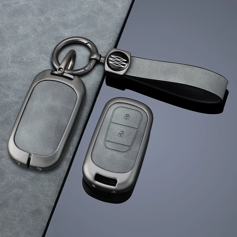 leather Zinc Alloy Car Key Case For Honda 2022 2023 2024 Accord Civic HR-V CR-V Pilot Sport SI EX EX-L Keychain Accessories