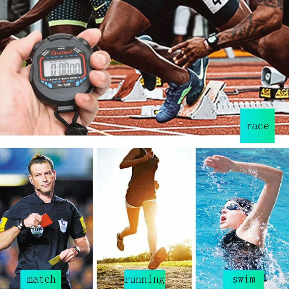 

Digital Waterproof Stopwatch Chronograph Alarm 24H Clock Handheld LCD Sports Stopwatch Timer Stop Watch With String for Sports