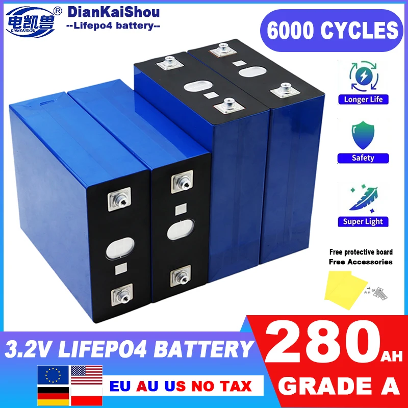 

3.2V 280AH Lifepo4 Battery 320AH 202AH 105AH Grade A DIY 12V 24V 48V for Camping Boat Golf Cart RV EV Forklift Rechargeable cell