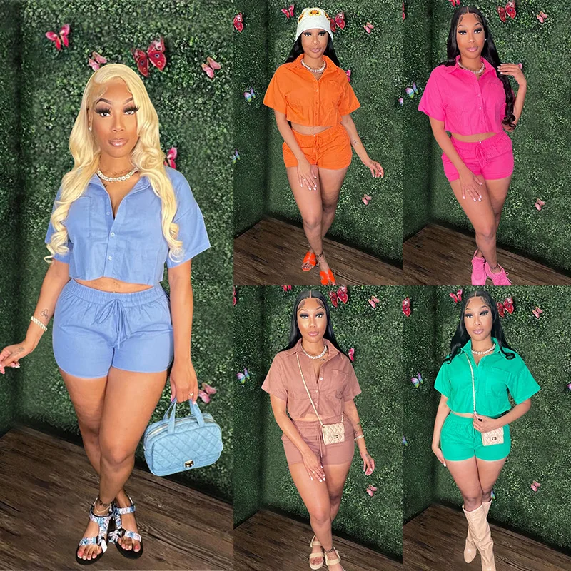 

2025 Summer Fashion New Women's 2-piece Set Of Pure Cotton Pocket T-shirt And Shorts Casual Plus Size Solid Color 2-piece Set