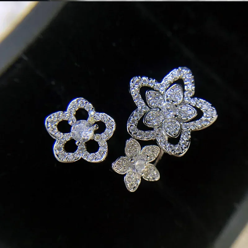 MDL Moissanit1 نمط زهرة جميلة خاتم 18K مطلية بالذهب متعدد قطع الزركونيوم خاتم فاخر خفيف الموضة #5