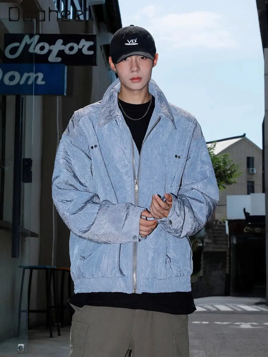 2026 Spring and Autumn New American Street Style Cool and Stylish Men's Loose Casual Blue and Black Turn-down Collar Jacket