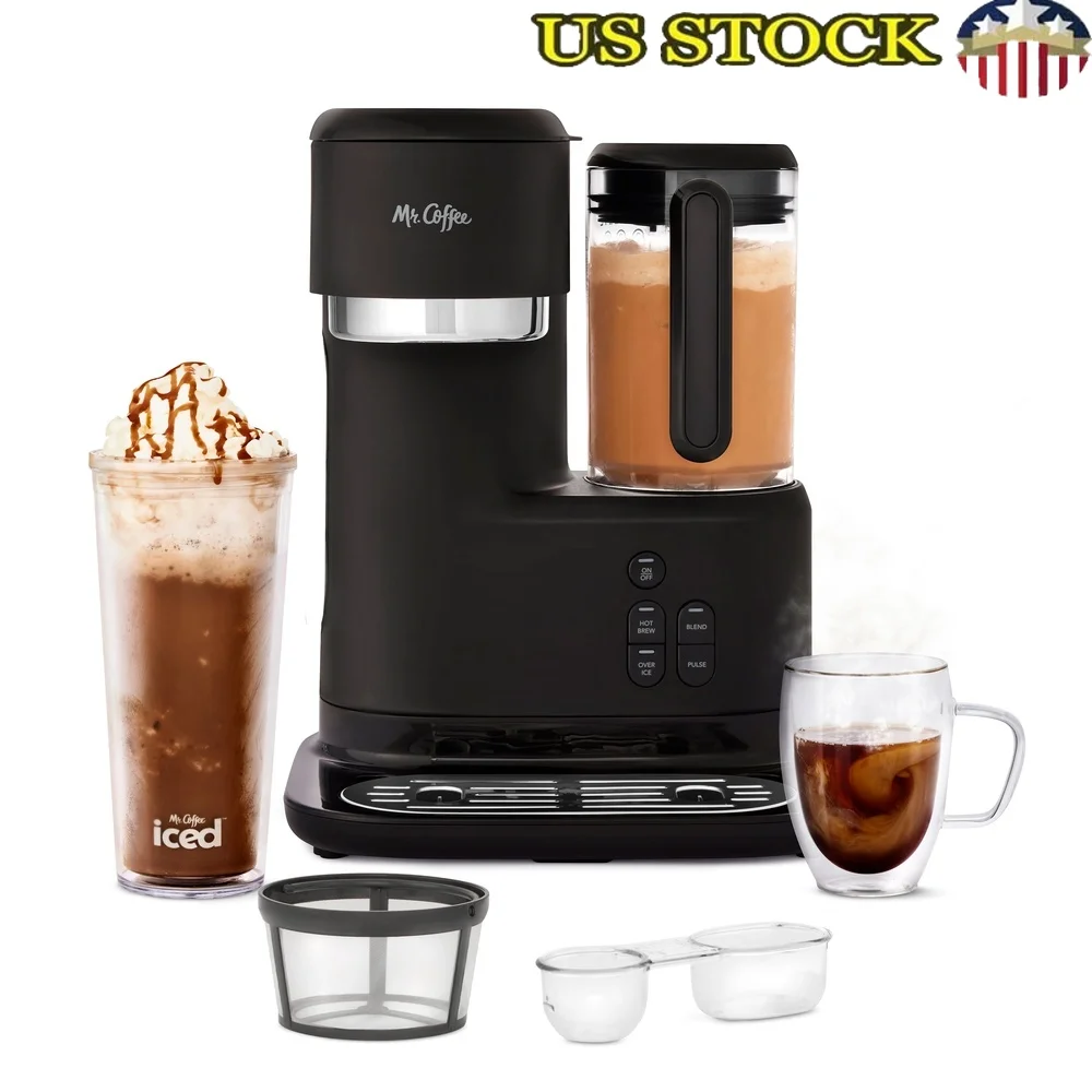 Single Serve Frappe Iced Hot Kaffeemaschine Mixer mit wiederverwendbarem Tumbler Filter Rezeptbuch Automatisches Messsystem 3-in-1