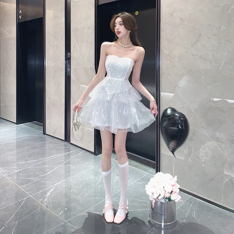 Yanling Birthday Party High-End Affordable Luxury Niche High-Grade Evening Dress Princess White Strapless Dress