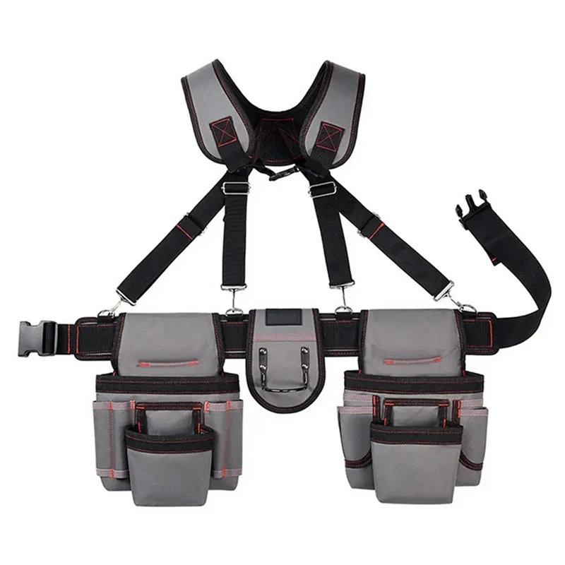 HOT-Suspender Tool Belt With Pouches Portable Large Capacity Gardening Tool Bag Electrician Tool Bag Strap Belt