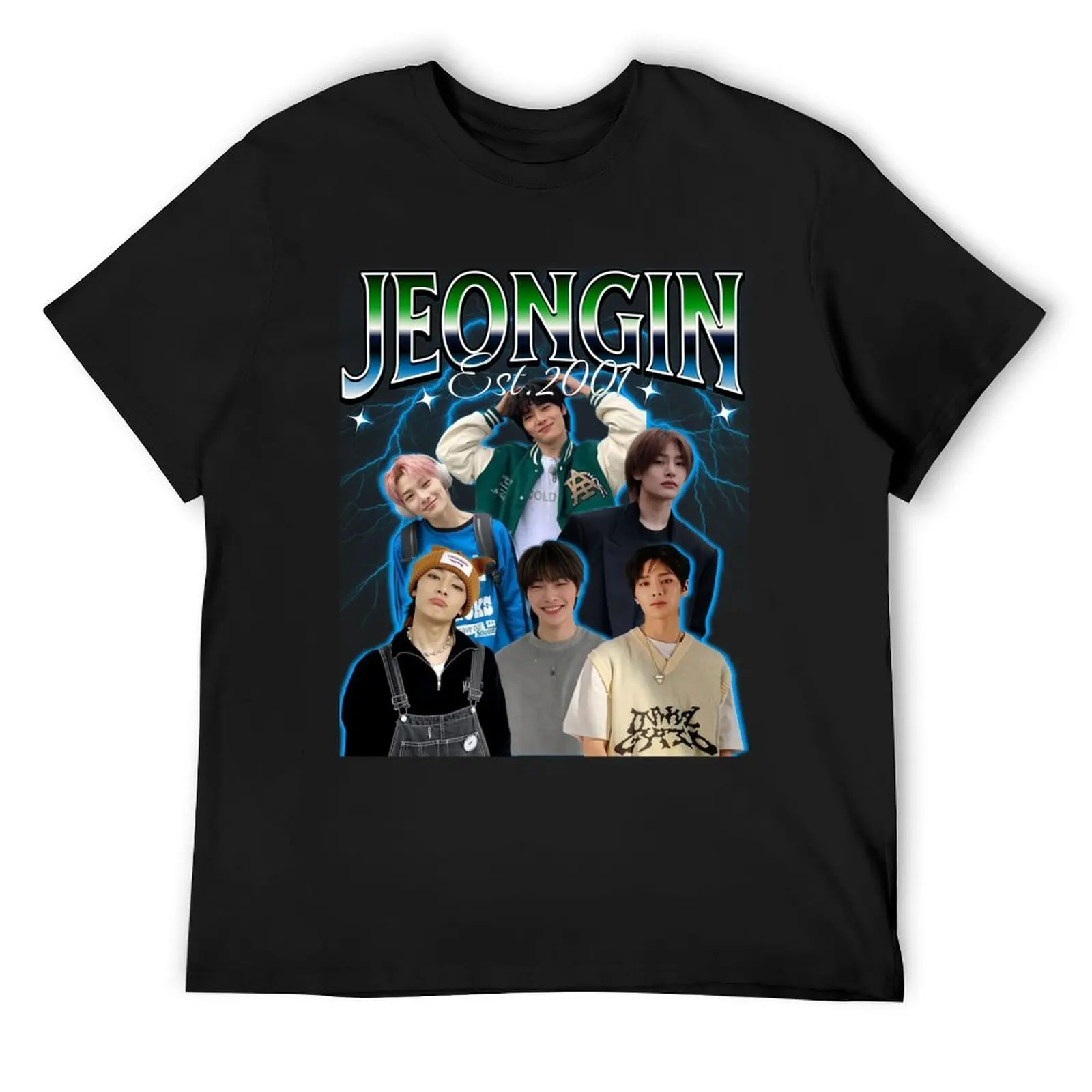 Jeongin 90s T-Shirt blue archive baggy shirts anime figures clothing for men