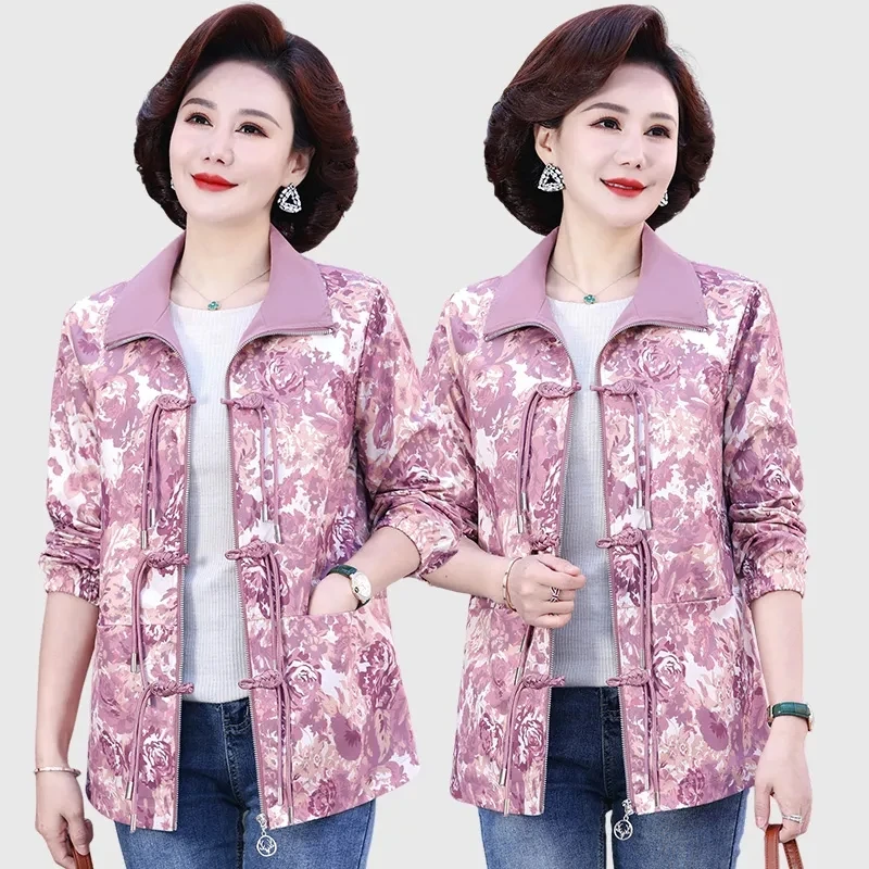 

Spring Chinese Jackets Women's Short Outwear Autumn 2024 New Top Clothes Fashion Loose Printed Oversize 5XL Buckle Zipper Jacket