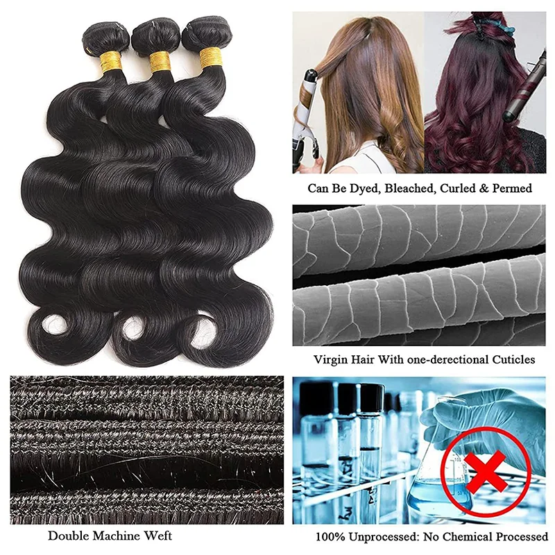 Bundel rambut manusia gelombang tubuh dengan penutup 4x4 bundel rambut manusia tidak diproses hitam alami renda Frontal dengan ekstensi penutup