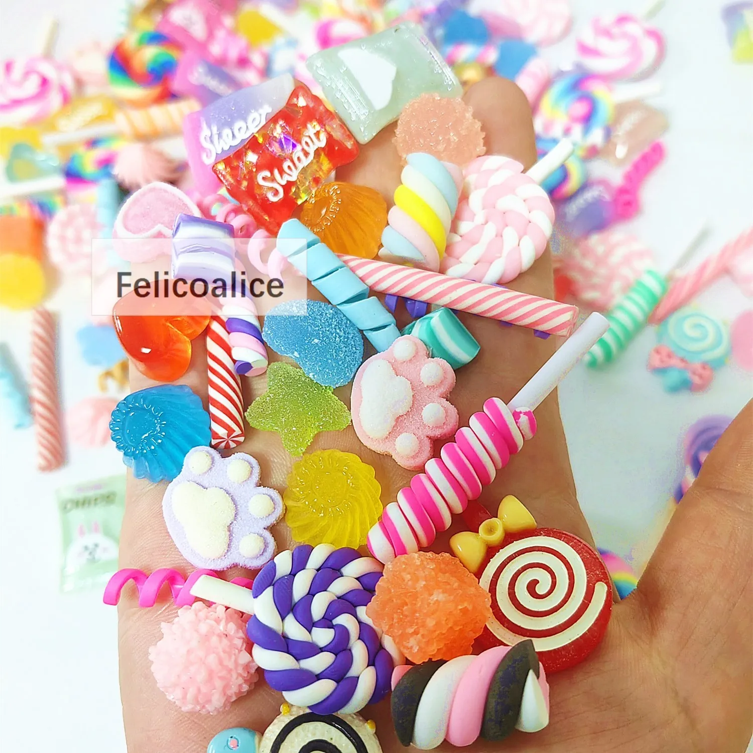 15 teile/los Mix Harz Lutscher Regenbogen Donuts Süßigkeiten Zucker Glück Tasche DIY Handwerk Sammelalbum Cabochons für Bögen Lebensmittel Spielzeug Materialien – Detail 3