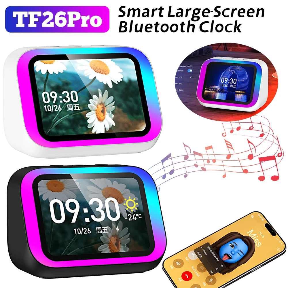 AI Voice Smart Speaker (4.0 TFT Screen) Bluetooth 5.4 7-Color Light/5W Speaker E-Photo Album/Weather/Alarm for Bedroom (2000mAh)