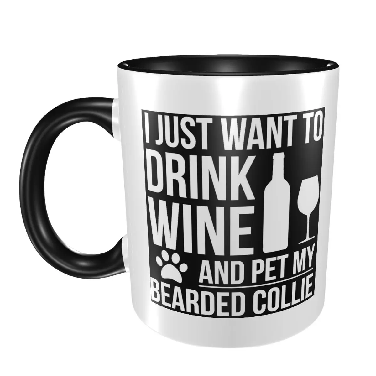 Wine And Bearded Collie Dog Mug Funny Ceramic Coffee Cups Tea Mugs Milk Cup Drinkware Gift for Friends