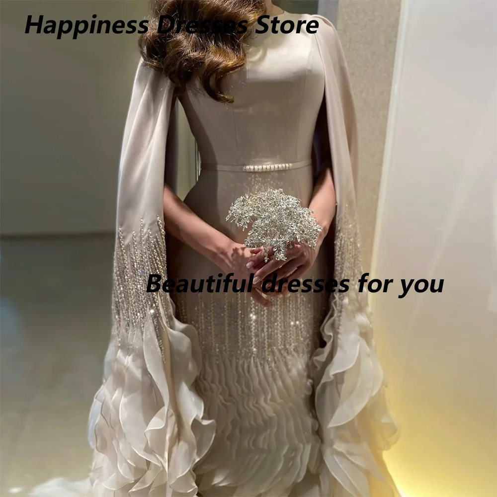 Luxury Evening Dresses 2026 Cap Long Sleeve O-Neck Beadings Ruffles Mermaid Jersey Evening Gowns Formal Party Dress Customized image 3