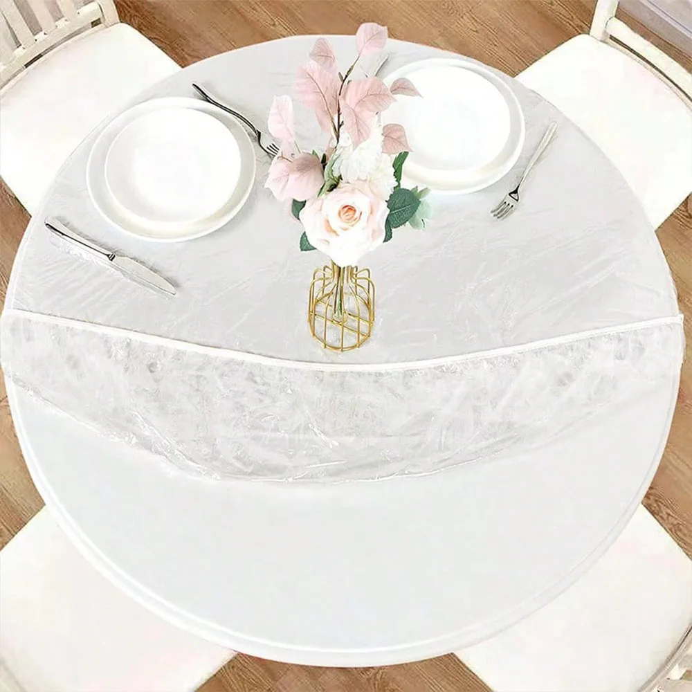 Round Clear Table Cover Protector, Fitted Round Tablecloth with Elastic Edge, Waterproof Vinyl Plastic Table Cloth