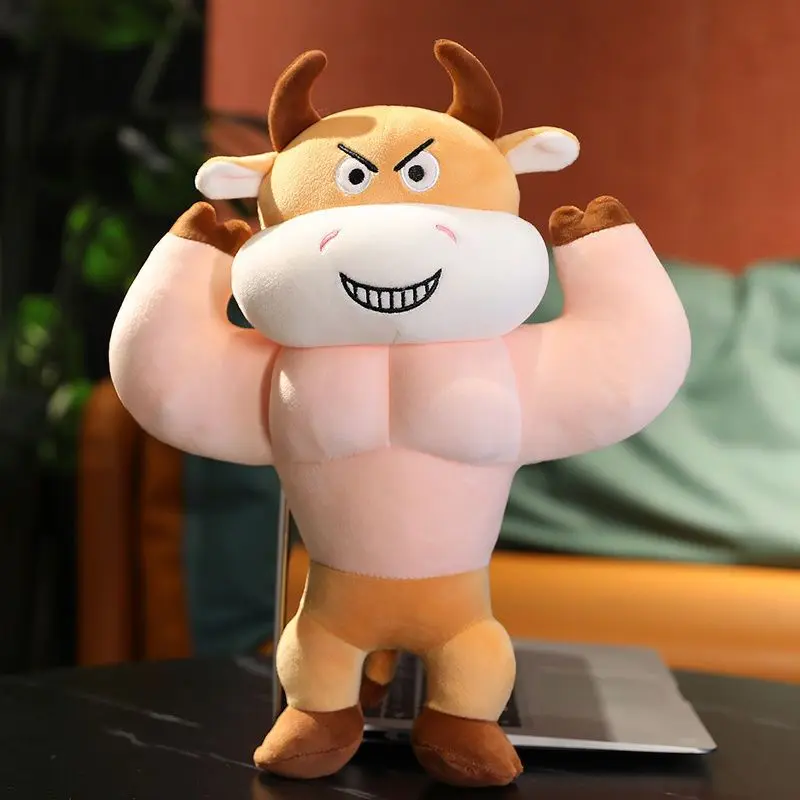 

Funny Soft Muscle Cow Plush Toy Soft Strong Bull Stuffed Animal Pillow for Personality Birthday Gift Home Sofa Decor Creativity