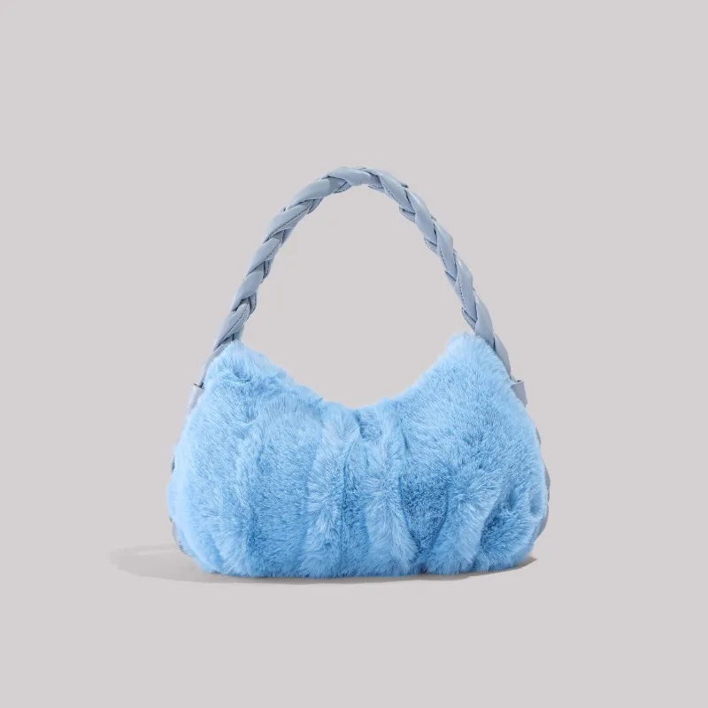 Women Lady Shoulder Underarm Bag Solid Color Soft Plush Handbag Fluffy Totes Purse Autumn Winter Shopping Bag New Fashion