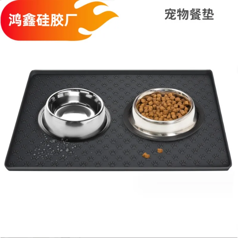 Cat Dog Food Mat For Pet Feeding Bowl Floors Waterproof Non Slip, Silicone - High-Lipped, Non-Stick, Pad