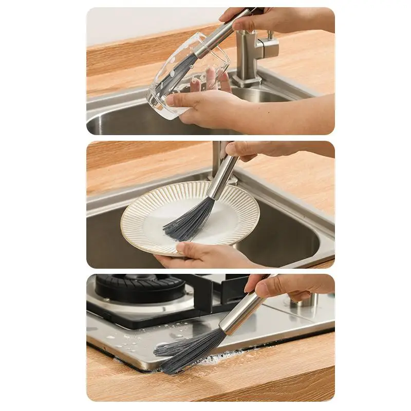 Brosse de nettoyage multifonctionnelle à manche en acier pour la maison, la cuisine et la salle de bain, poils durables pour nettoyer en profondeur les taches tenaces