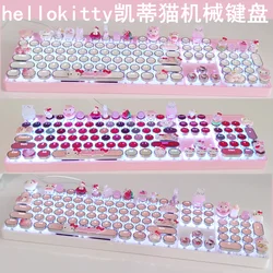 Sanrio Cartoon Customized Mechanical Keyboard 104 Keys Hellokitty Customized Anime Keyboard Hot Plug Green Tea Red Axis