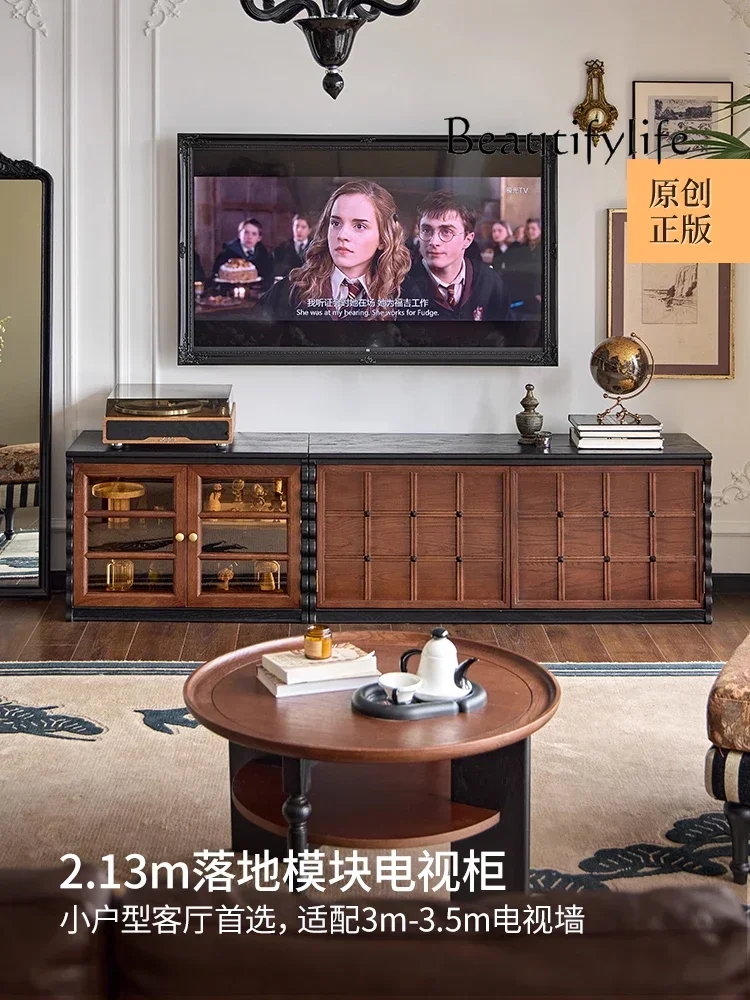 N49 J Qiqiao Cabinet Antique TV Cabinet Living Room New Solid Wood French Retro Display Cabinet Bone Line Module