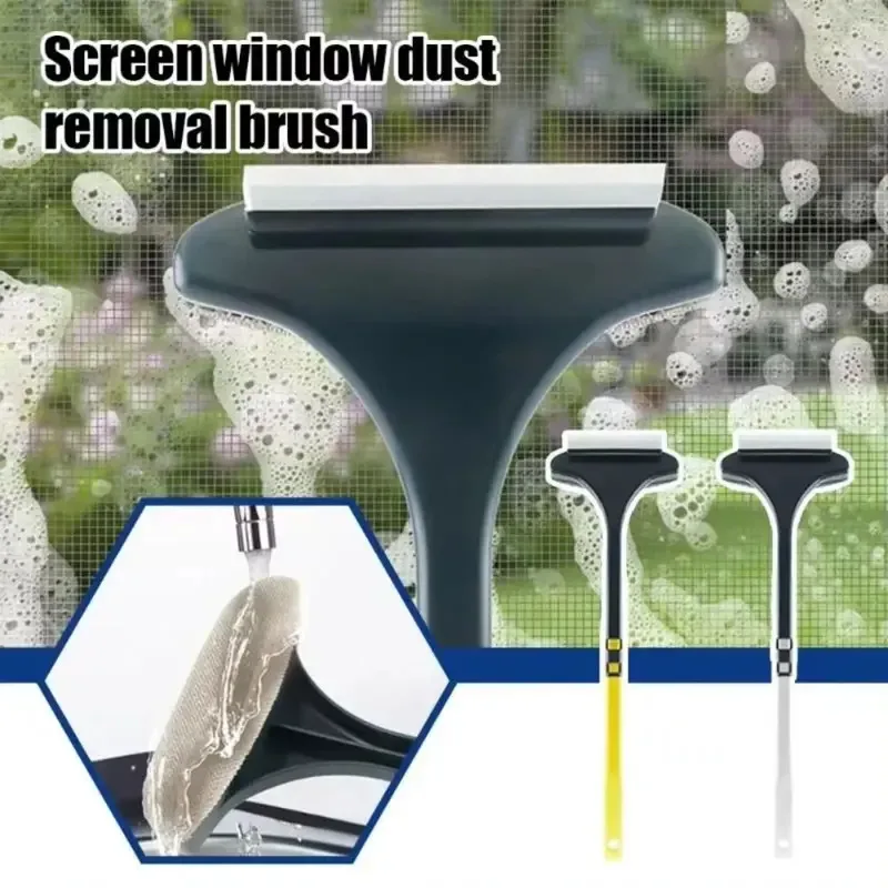 2 in 1 Window Mesh Screen Brush Dual-Sided Cleaning Blade Long Handle Window Mop Squeegee Wiper for Home Cleaning