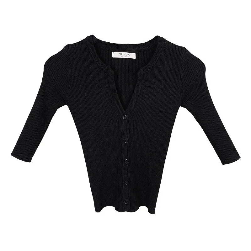 Dongda Gate New Sle Maglia da donna V-ne Taglio basso a cinque quarti Sve Cardigan aperto Morbido versione coreana Traspirante Abbigliamento quotidiano