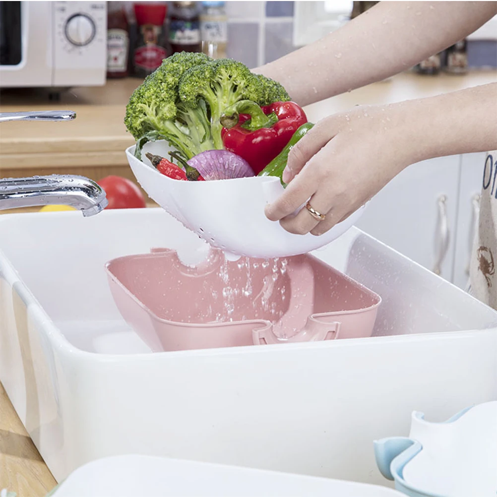 

Home Kitchen Fruit Vegetable Washing Basket Nordic Pink Double Layer Draining Basket Storage Organizer Sieve