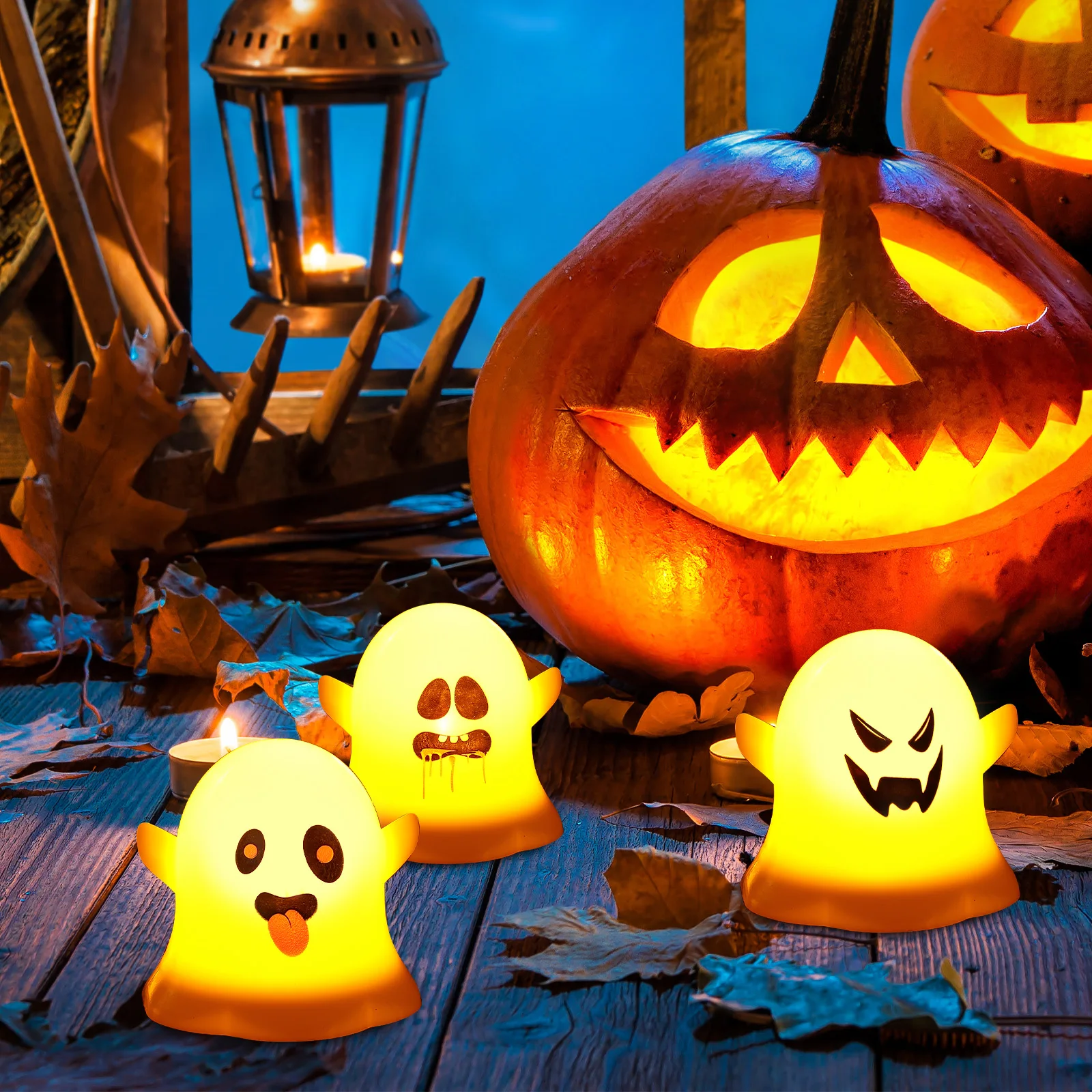 

12pcs Ghost Led Light Flickering Flameless Candles Warm Glow Halloween Night Lamp For Bedroom Bedside Nursery Spooky Ambiance