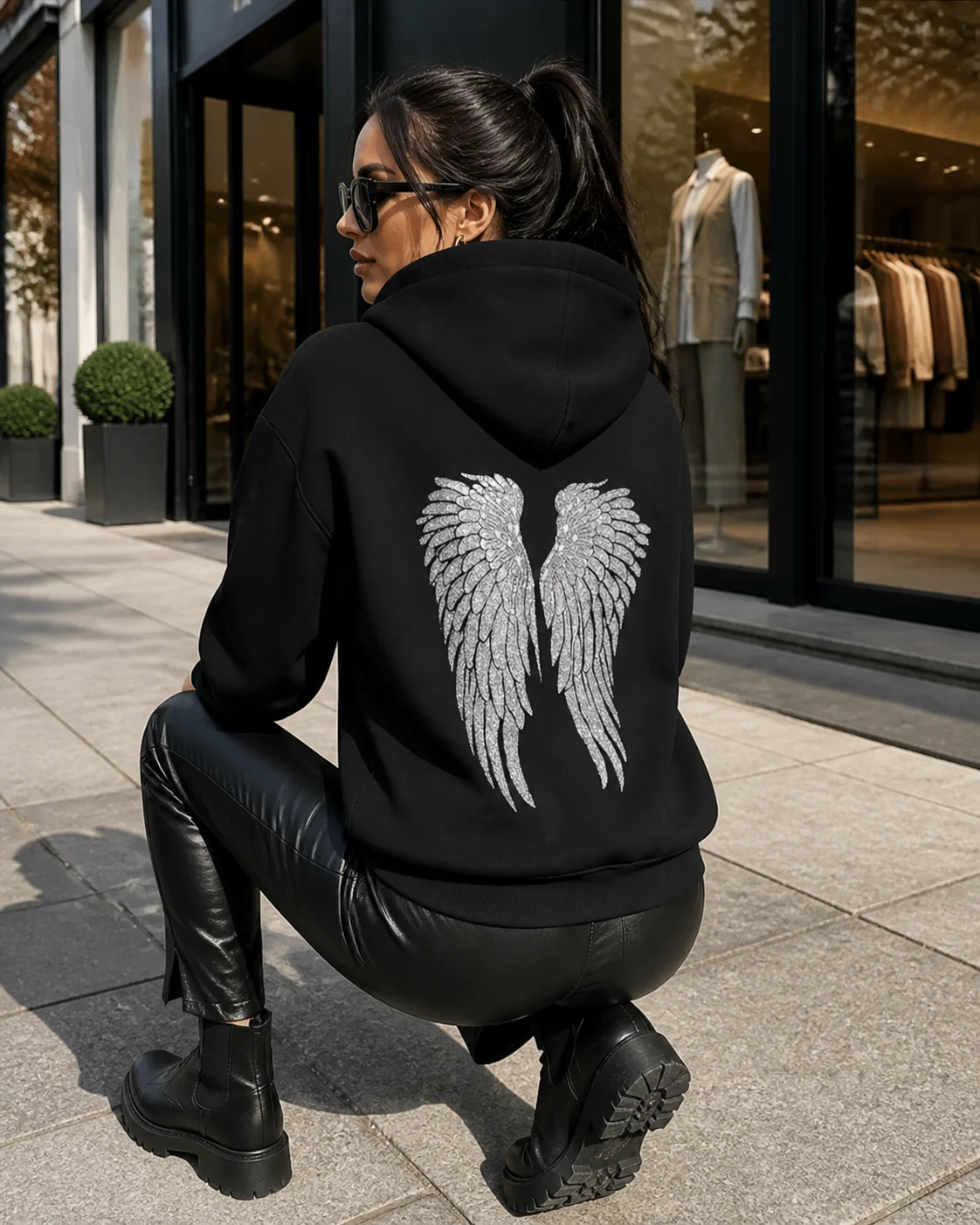 Autumn\winter Silvery Wing Pattern New Pure Cotton Sweatshirts Simple Light Gray Versatile Daily Oversizeds Hooded Jackets