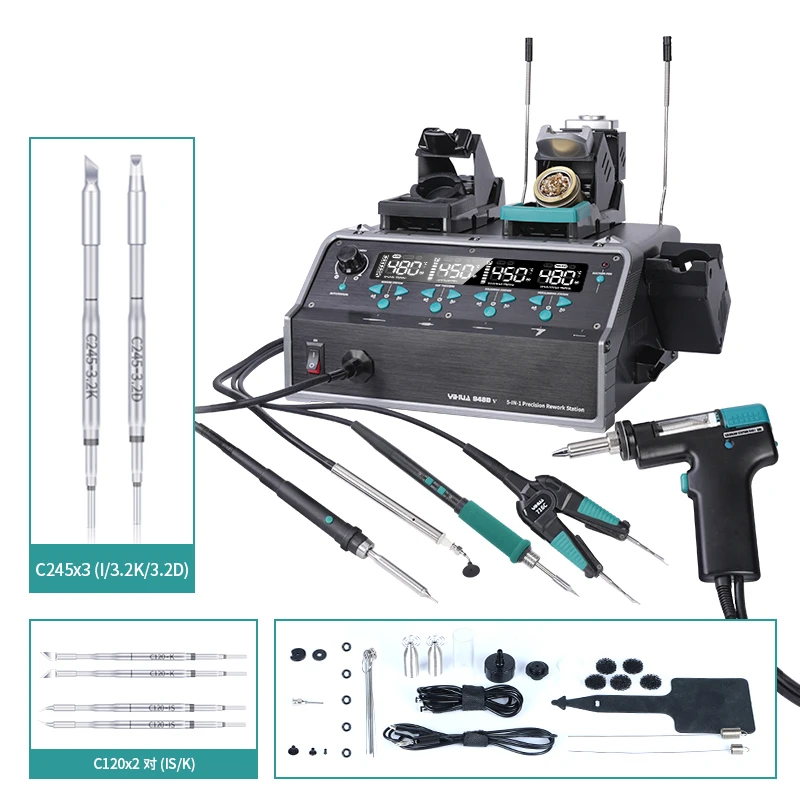 

948D-IV 5-IN-1 1410W Welding Station Tin Suction Sucker Soldering Iron Hot Air Gun Rework IC Pick Pen Remover Desoldering Tool
