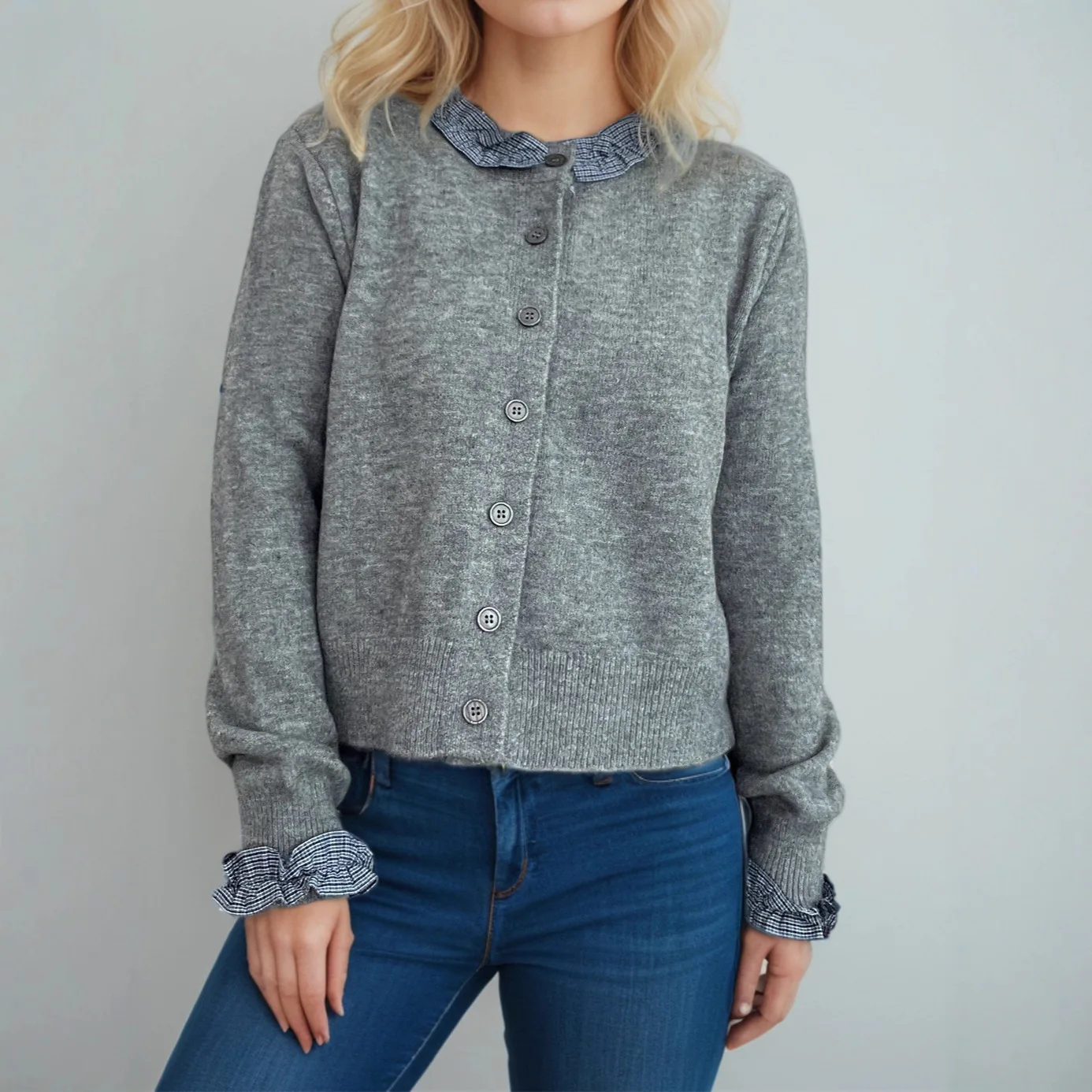 

2025 Autumn Winter Casual Fashion Sweet Knitted Cardigan Spliced Single-Breasted Long Sleeve Vintage Sweater