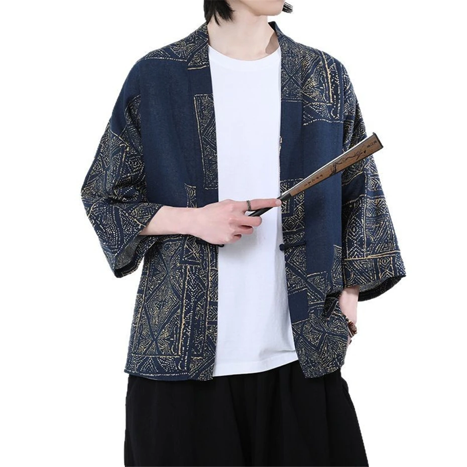 Men's Cardigan Kimono Shirt Vintage Streetwear Chinese Style Shirts Summer Shirt Jacket Male