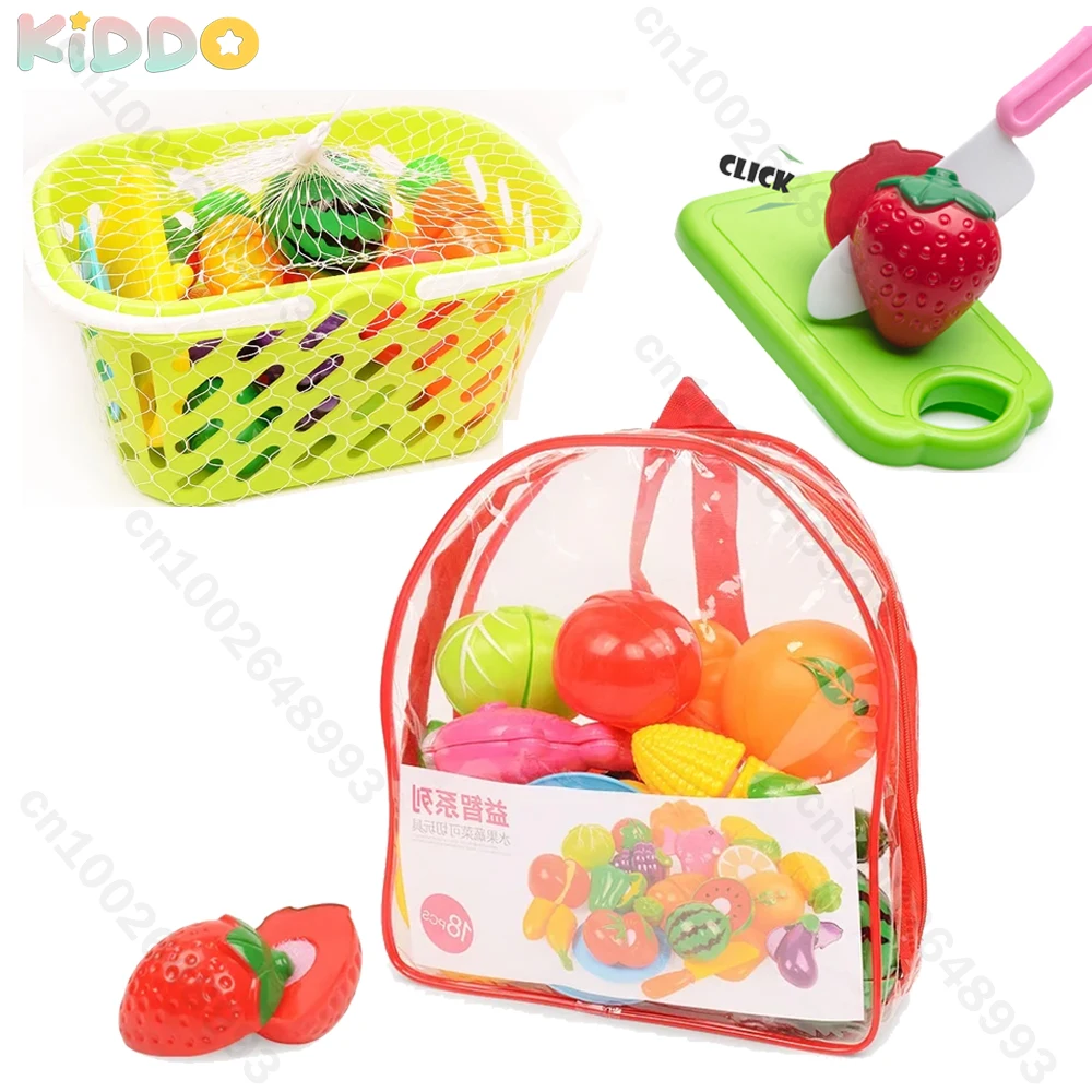 Coupe de Fruits et légumes, ensemble de jouets, jeu de nourriture pour bébé, jouet de cuisine simulé, jeu de simulation avec panier de rangement de Shopping, jouets cadeaux