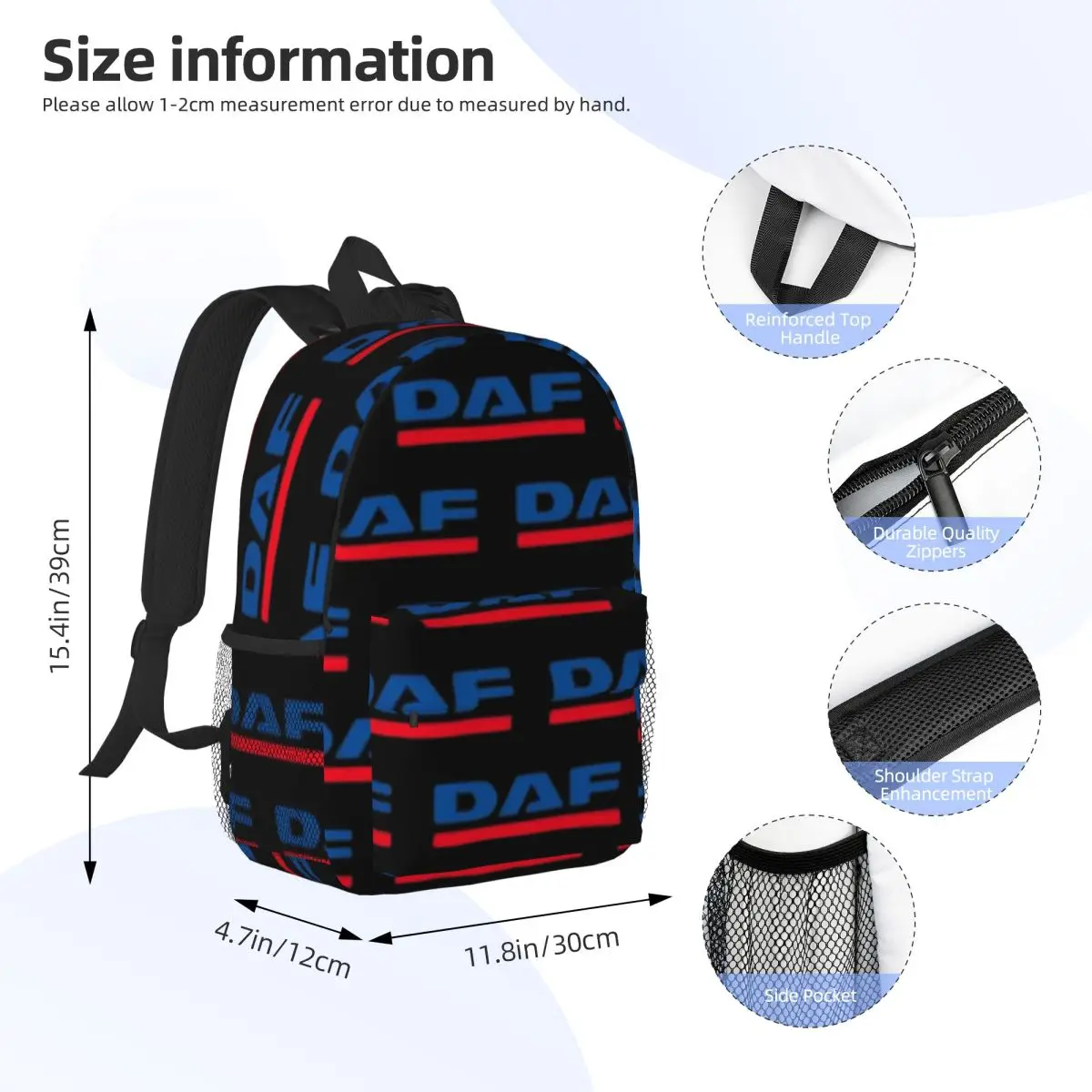DAF Logo Backpack Daypack Large Capacity Boys Girls BookBag Shoulder Bags for Men Women Children School Bag
