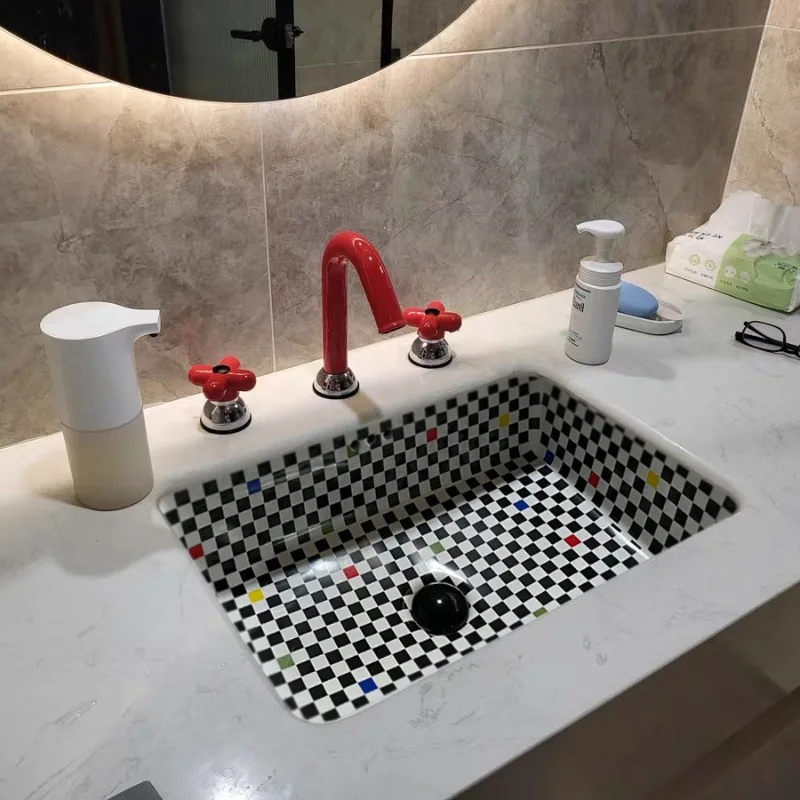 

Undercounter basin Ceramic washbasin Square bathroom Household washbasin Embedded balcony washbasin Small narrow side
