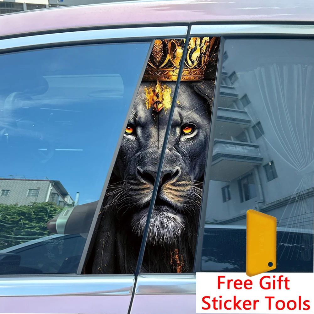 2Pcs/set AnimalGraffiti Red Eyes Lion  Car Center Pillar Sticker auto B-Pillar Protective Film Decoration Decals