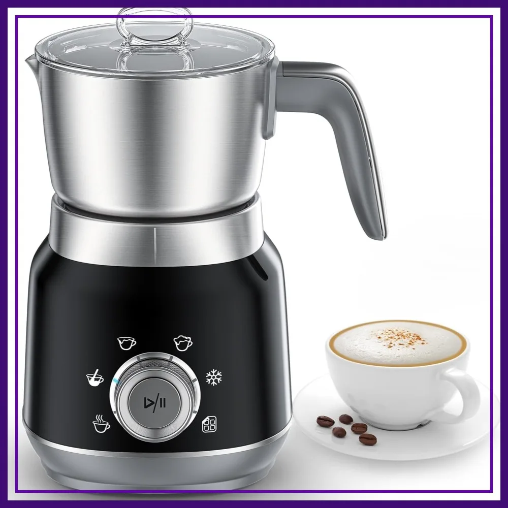

6-in-1 Electric Milk Frother & Steamer, Auto Cold & Warm Foam Maker for Lattes, Cappuccinos, Hot Chocolate, Detachable Cups, Dishwasher Safe Black