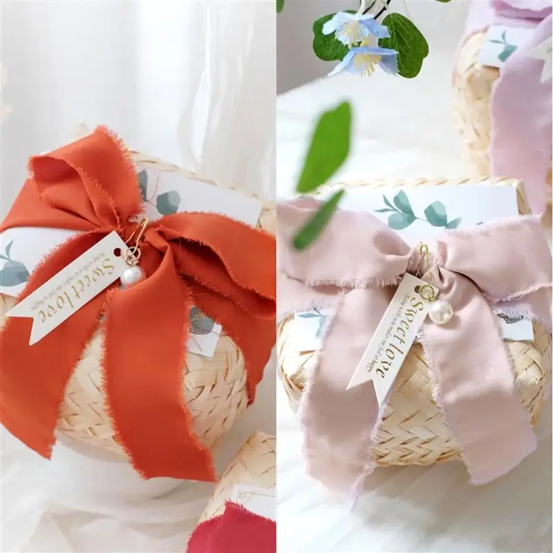 5M Handmade Frayed Edged Satin Chiffon Silk Ribbon For Wedding Invitation Wrapping Bouquets Birthday Party Decorations Gifts