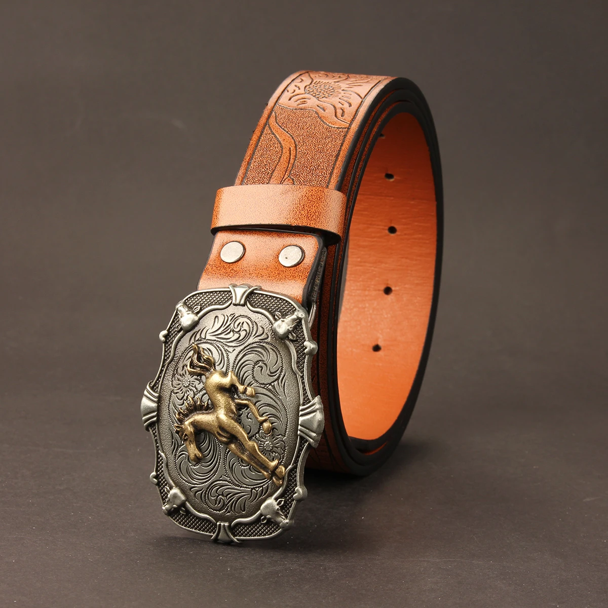 Western Cowboy Style Vintage Casual Belt - Horse Carved Buckle & Bohemian Print, Perfect for Daily Commute & Dating Outfits belt