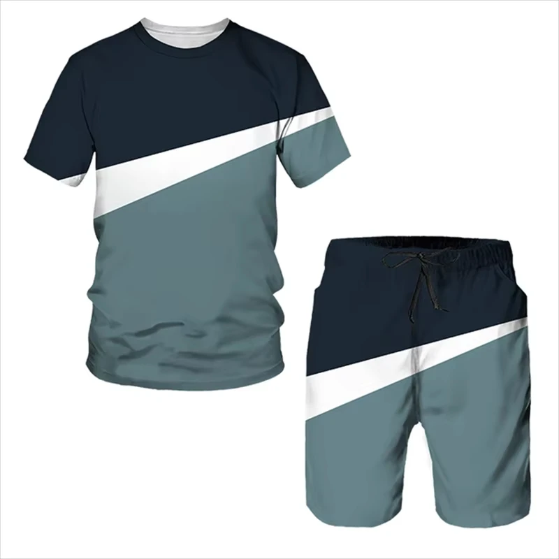 Conjunto de camiseta y pantalones cortos con estampado 3d para hombre, chándal transpirable de dos piezas, novedad de verano