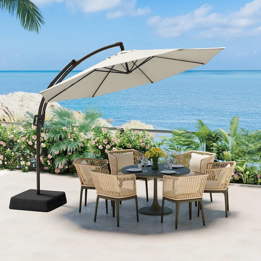 10 FT Cantilever Umbrella with Base Included, Patio Umbrella with Sandbags Base, Sturdy Cantilever Patio Umbrellas, Customized