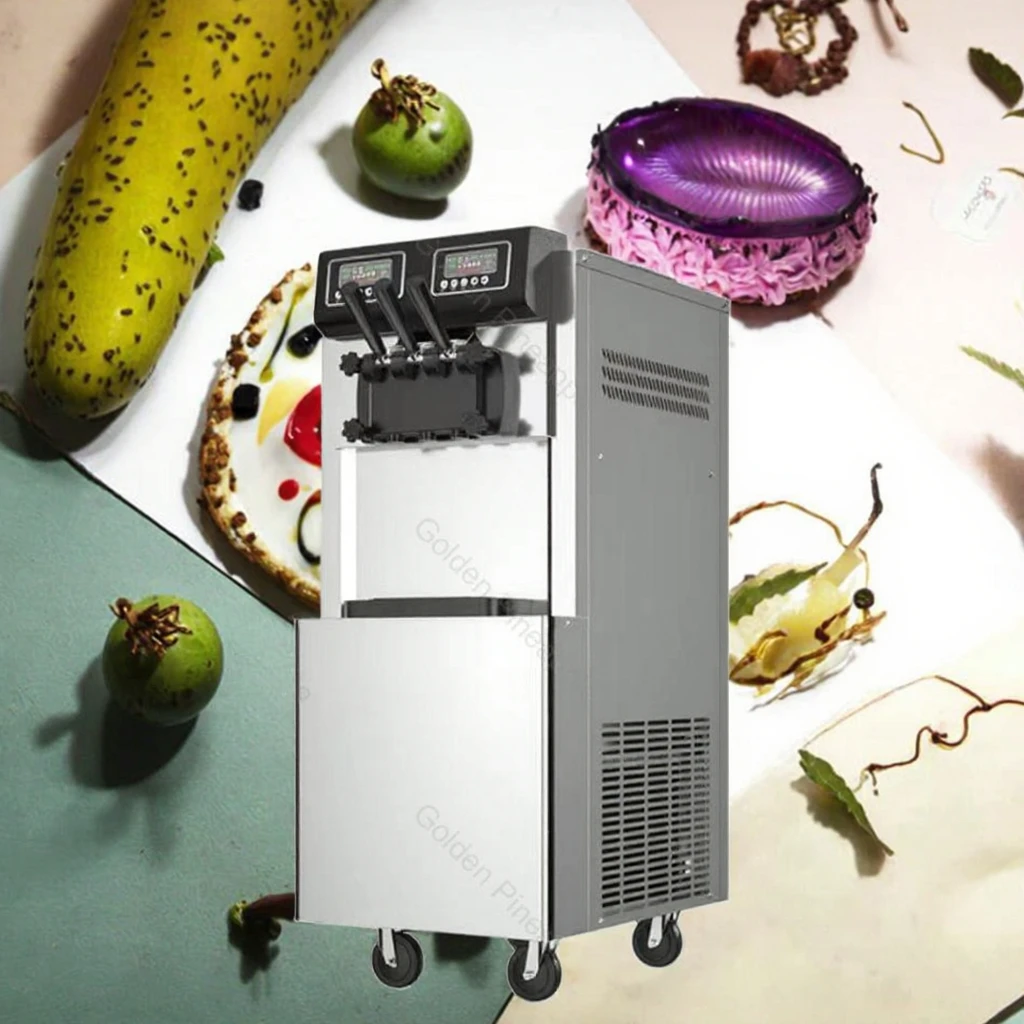 Professional Commercial High-Production Ice Cream Machine Gelato Soft Serve 3-Flavor Floor Standing Stainless Steel 220V 1-Year