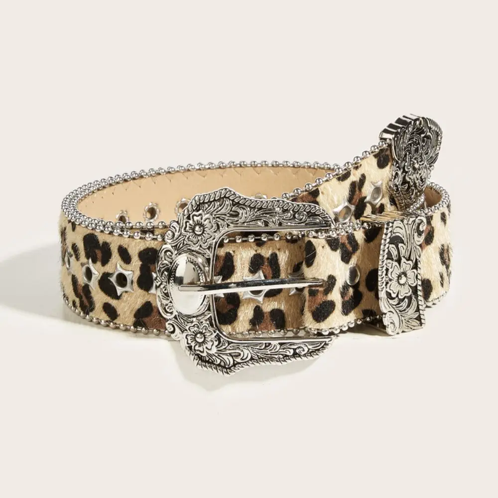 

Retro Pu Leather Gothic Leopard Belt Hip Hop Y2k Waist Belt Versatile Waistband Women