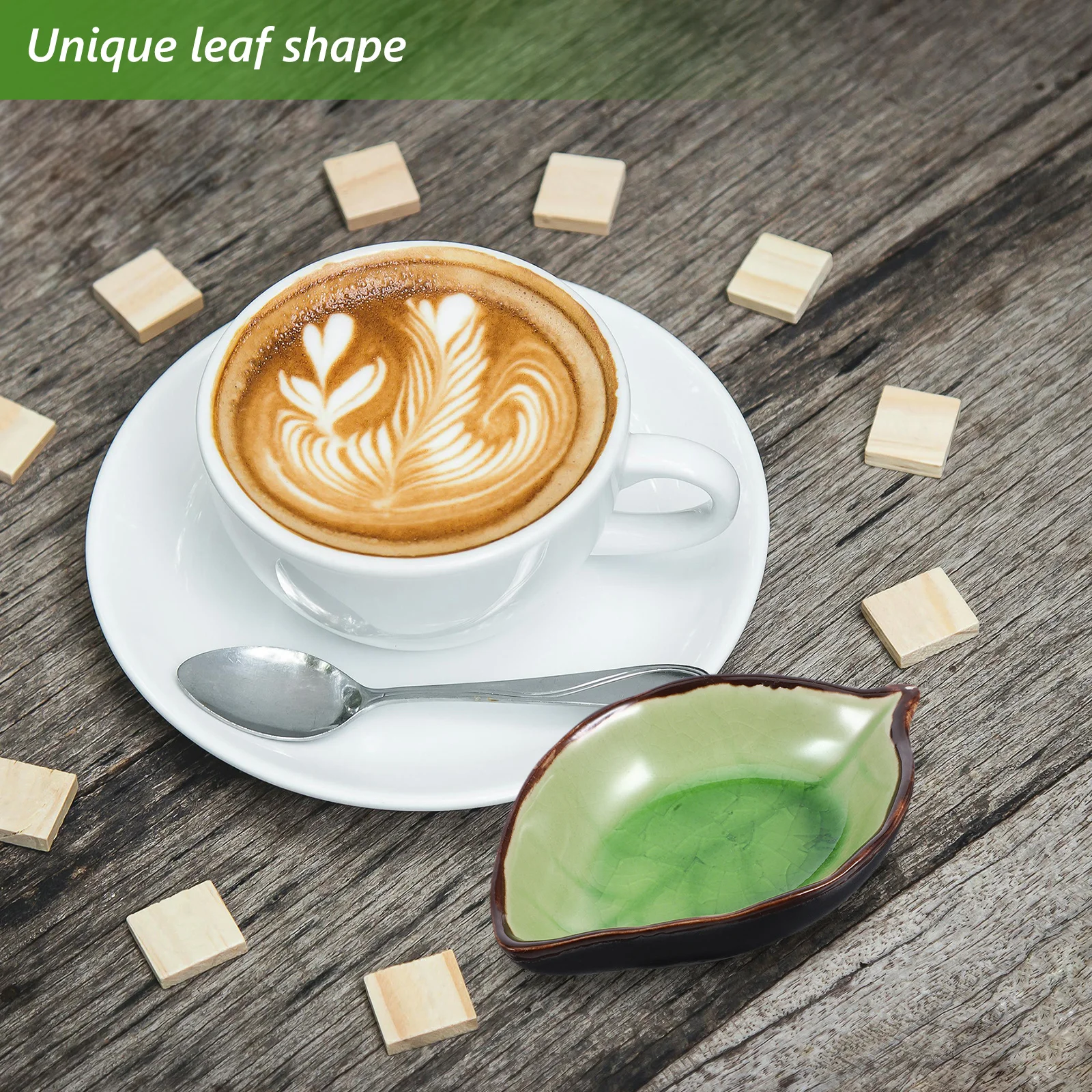 

2Pcs Leaf Design Spoon Holder Ceramic Utensil Rest for Kitchen Stovetop Coffee Station Cooking Tools Organization Light Green