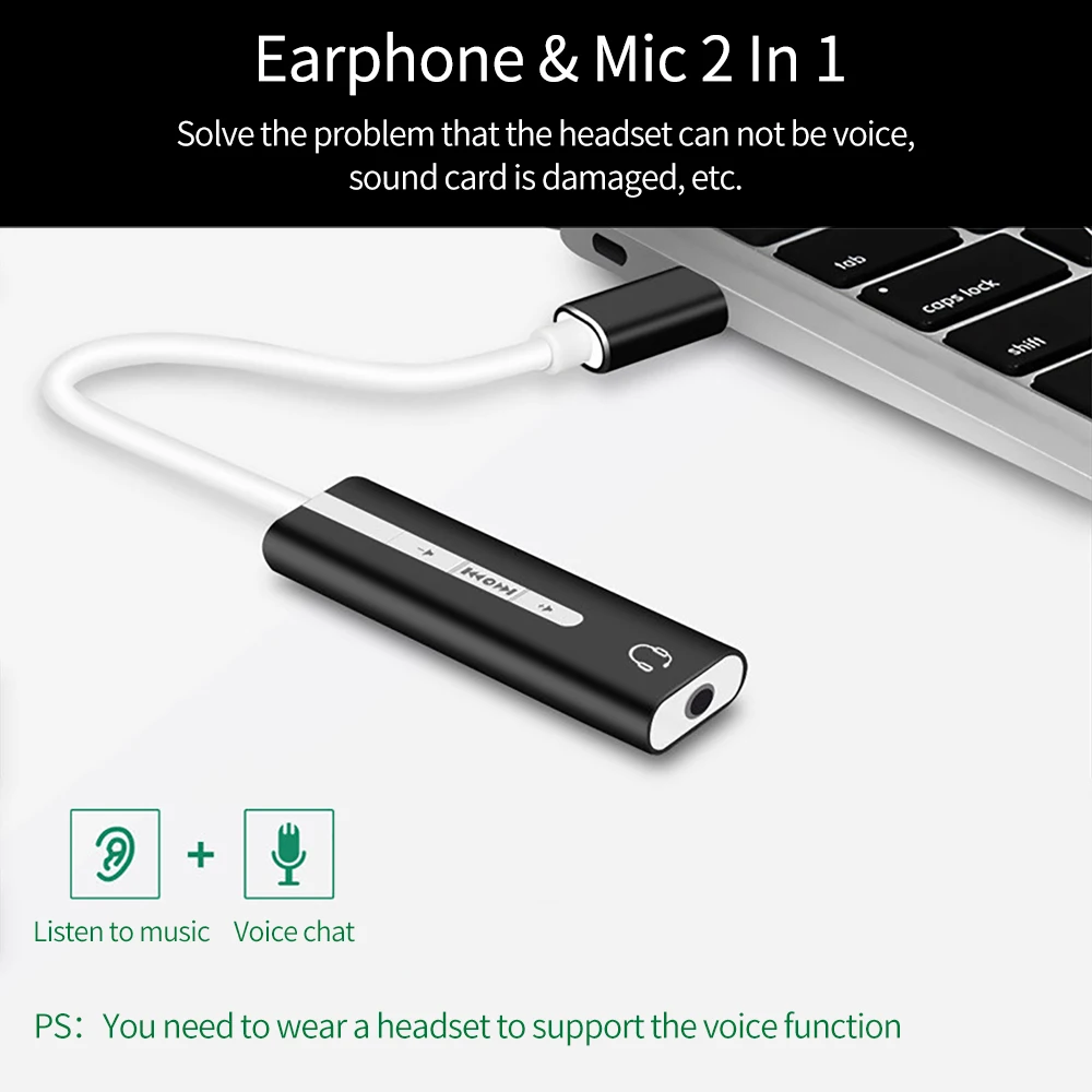 Type-C/USB  Headset Microphone 2-in-1 Sound Card Adapter Gaming Headset Converter 3.5mm Stereo Audio Cable