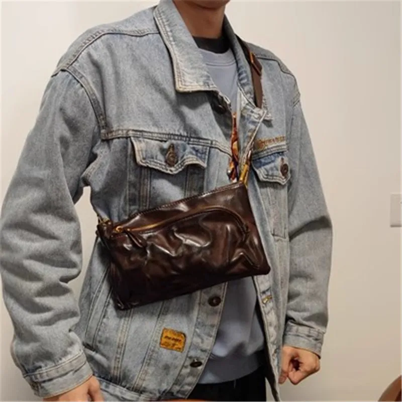 PNDME Retro Fashion Luxury Designer Top Cowhide Youth Small Chest Bag Outdoor Daily Work Natural Genuine Leather Crossbody Bag